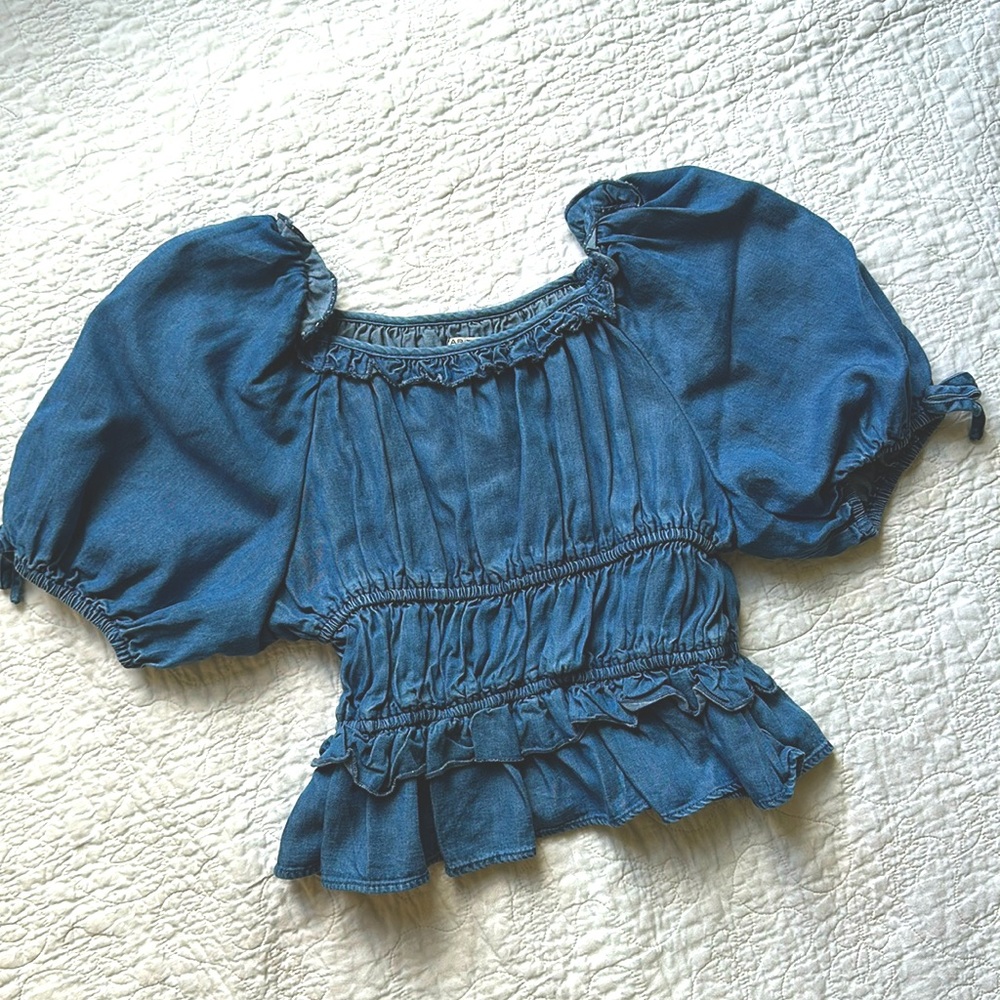 Habitual girls 7/8 soft denim ruffle top